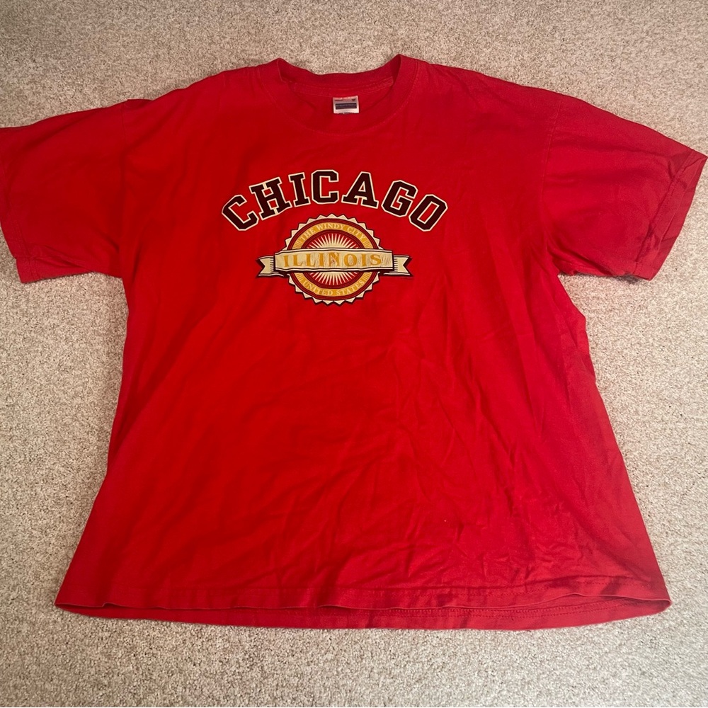 Vintage Chicago City Illinois Graphic Red T-Shirt XL 100% Cotton X-Large